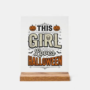 This Girl Loves Halloween Vintage Shirt Design_1 Acrylic Sign