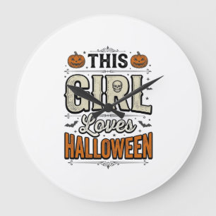 This Girl Loves Halloween Vintage Shirt Design_1 Large Clock