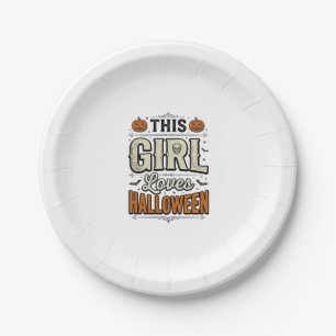 This Girl Loves Halloween Vintage Shirt Design_1 Paper Plate