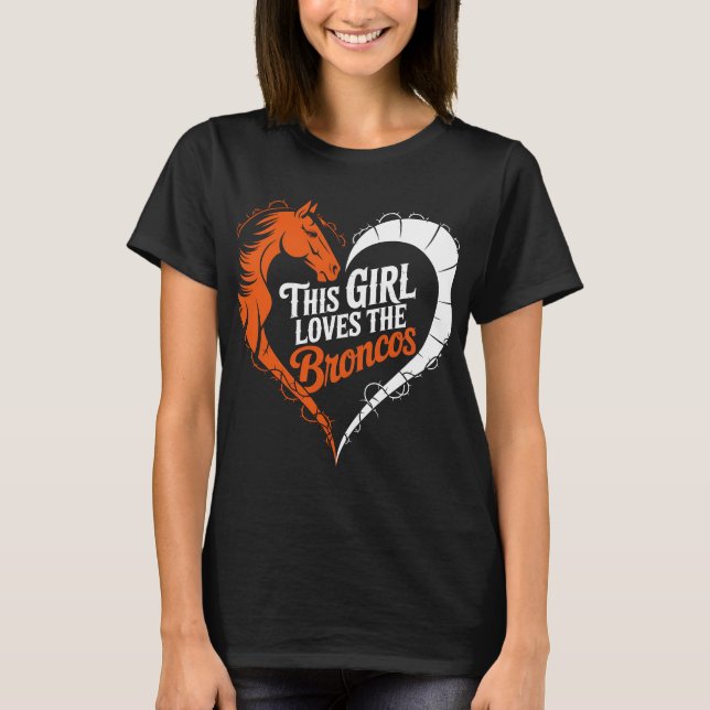 This Girl Loves Rodeo Bucking Bronc Riding Heart W T-Shirt (Front)