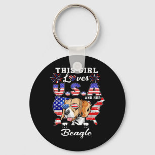 This Girl Loves USA and Dog 4th of July Beagle Key Ring