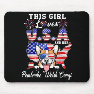 This Girl Loves USA and Dog 4th of July Corgi Mouse Mat