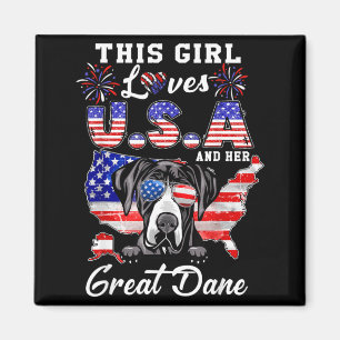 This Girl Loves USA and Dog 4th of July Great Dane Magnet