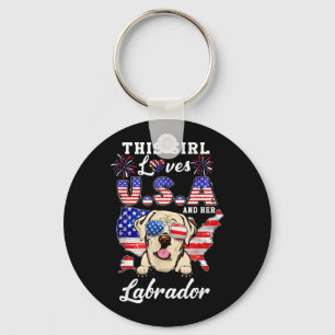 This Girl Loves USA and Dog 4th of July Labrador Key Ring