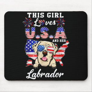 This Girl Loves USA and Dog 4th of July Labrador Mouse Mat