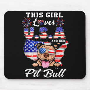 This Girl Loves USA and Dog 4th of July Pit Bull Mouse Mat
