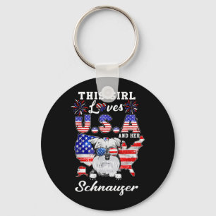This Girl Loves USA and Dog 4th of July Schnauzer Key Ring