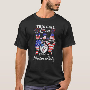 This Girl Loves Usa And Her Dog 4th Of July Siberi T-Shirt