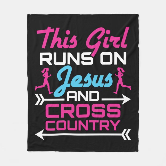 This Girl Runs on Jesus and Cross Country Cute Fleece Blanket (Front)