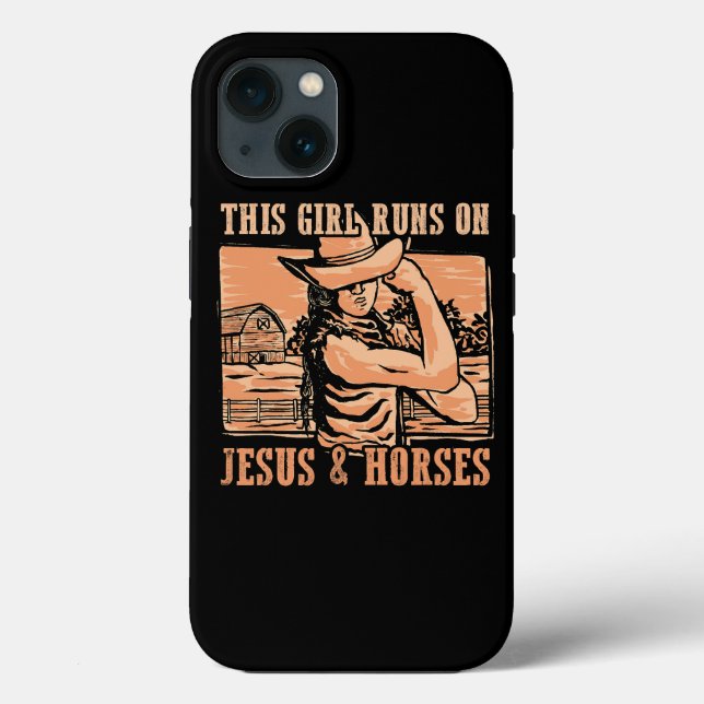This Girl Runs On Jesus And Horses Cowboy Rodeo Ra Case-Mate iPhone Case (Back)