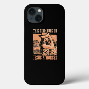 This Girl Runs On Jesus And Horses Cowboy Rodeo Ra iPhone 13 Case