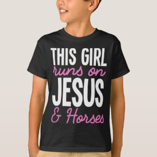 This Girl Runs On Jesus And Horses Cute Horse Girl T-Shirt