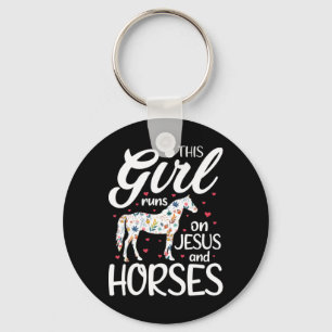This Girl Runs on Jesus And Horses Tee Horse Lover Key Ring