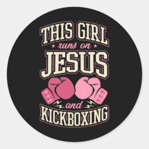 This Girl Runs On Jesus And Kickboxing Christian Classic Round Sticker