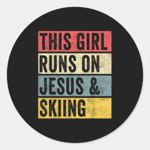 This Girl Runs On Jesus And Skiing Skier Snow Jet  Classic Round Sticker