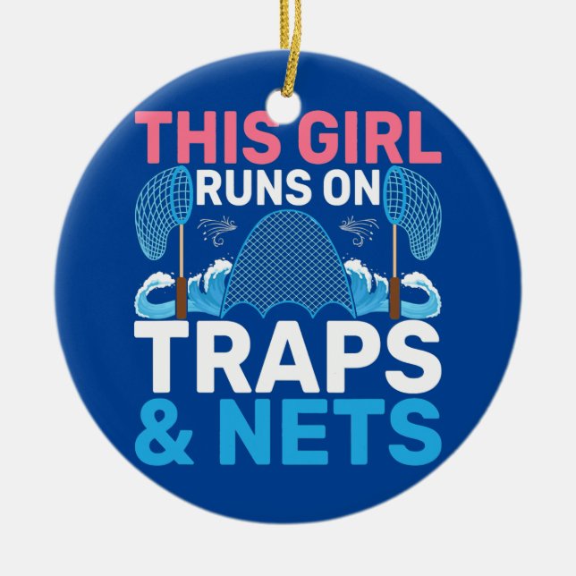 This Girl Runs on Traps Nets Marine Biology Ceramic Tree Decoration (Front)