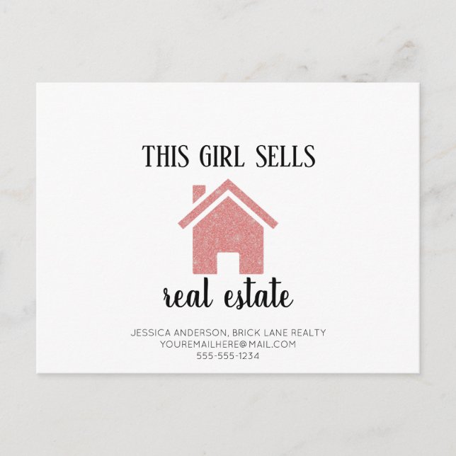This Girl Sells Real Estate Pink Realtor Postcard (Front)