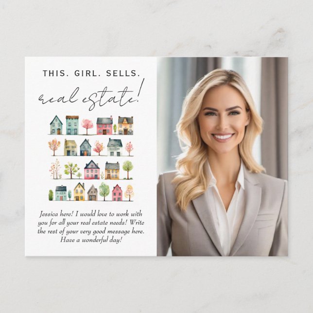 This Girl Sells Real Estate Promotional  Postcard (Front)