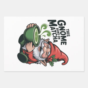This Gnome Runs on Matcha Christmas Xmas Wrapping Paper Sheet