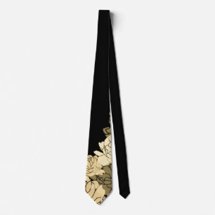 This gold, tan, and beige anniversary rose print n tie