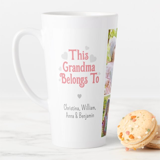This Grandma Belongs To Kids' Names Photo Collage Latte Mug (In Situ)