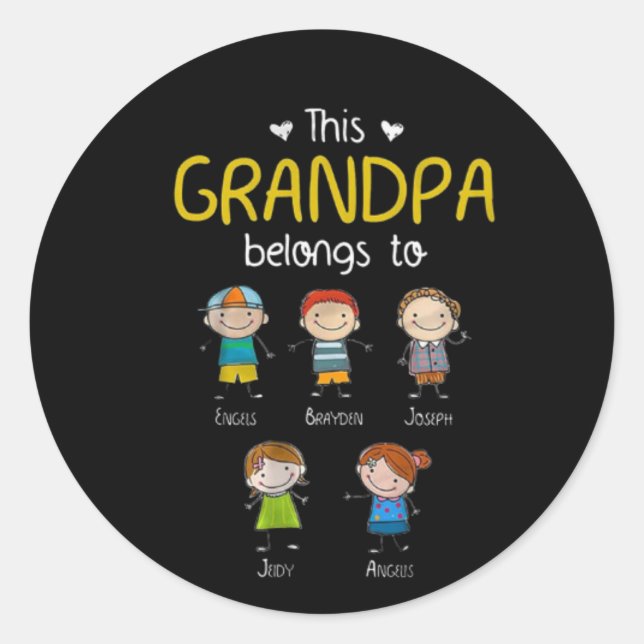 This Grandpa Belongs To Cute Family Personalised  Classic Round Sticker (Front)