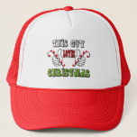 This guy loves Christmas Trucker Hat<br><div class="desc">Does your guy love Christmas? Then this is the trucker hat is for him! Two hands hold candy canes,  giving a thumbs up for loving Christmas. Great to wear to an Ugly Christmas Party or a prize or gift.  Hand drawn illustration by McBooboo.</div>