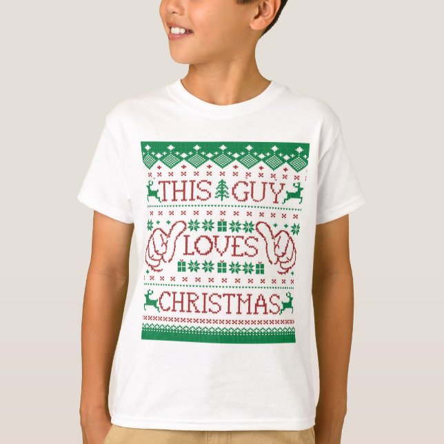This Guy Loves Christmas Ugly Sweater Youth Shirt (Front)