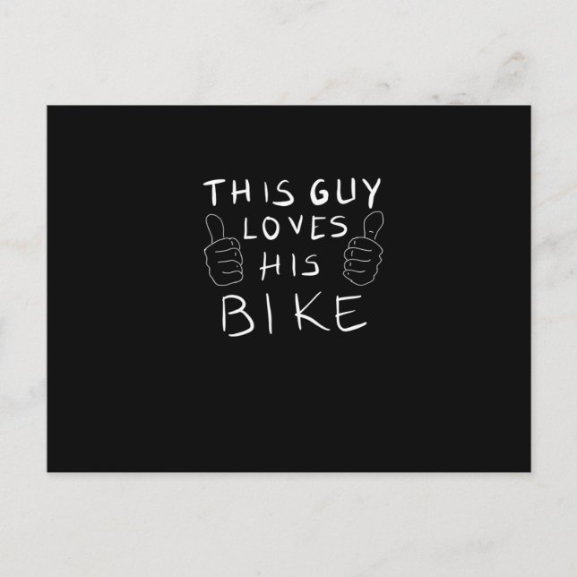 This guy loves his bike postcard (Front)