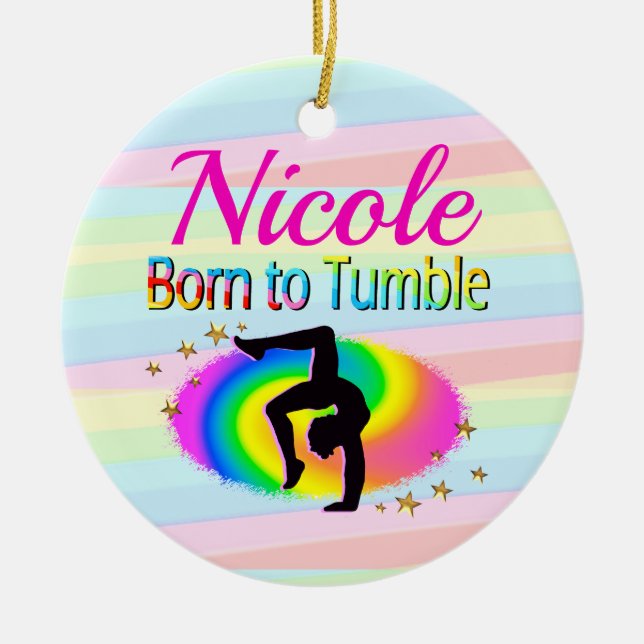 THIS GYMNAST WAS BORN TO TUMBLE CERAMIC TREE DECORATION (Front)