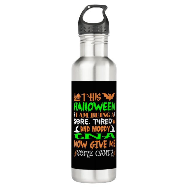 This Halloween Tired Moody Cna Candy 710 Ml Water Bottle (Front)