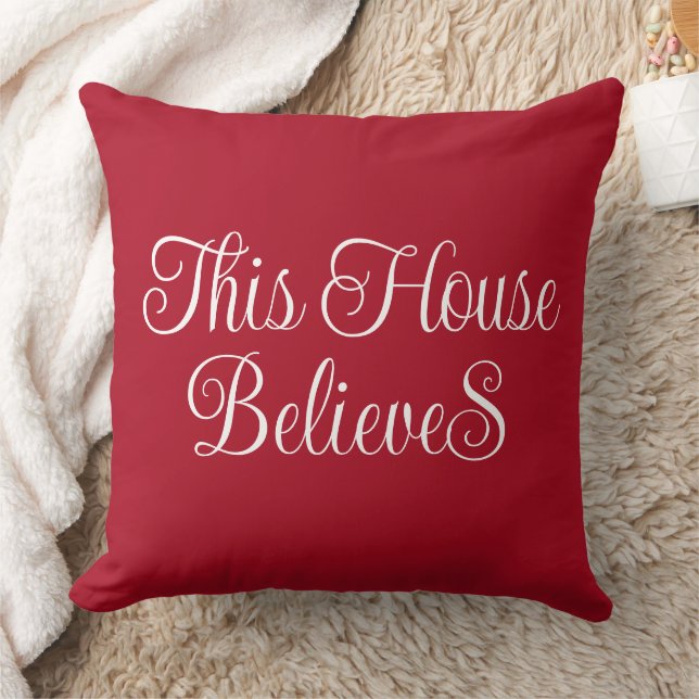 This House Believes Typography Script Red  Cushion (Blanket)