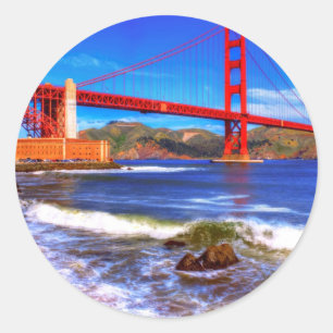 This is a 3 shot HDR image of the Golden Gate Classic Round Sticker