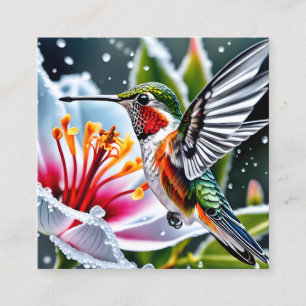 This is a beautiful frosted hibiskus hummingbird b square business card