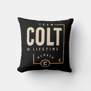 This is a design with text Team Colt Lifetime Memb Cushion
