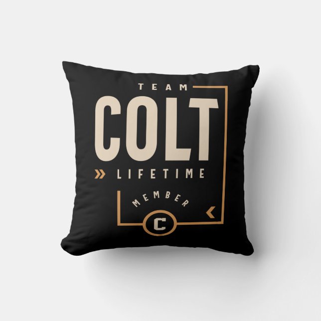 This is a design with text Team Colt Lifetime Memb Cushion (Front)