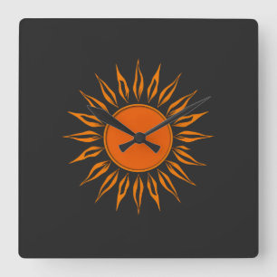 This is a stylized graphic illustration of the sun square wall clock