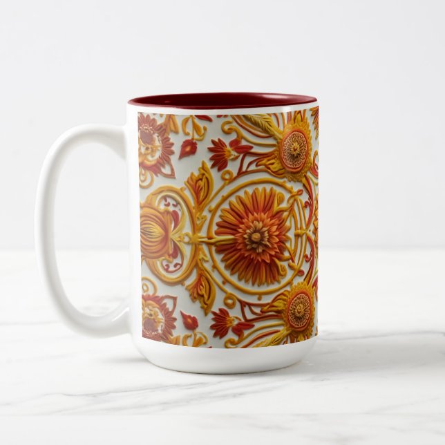This is an embroidery pattern mug. Two-Tone coffee mug (Left)