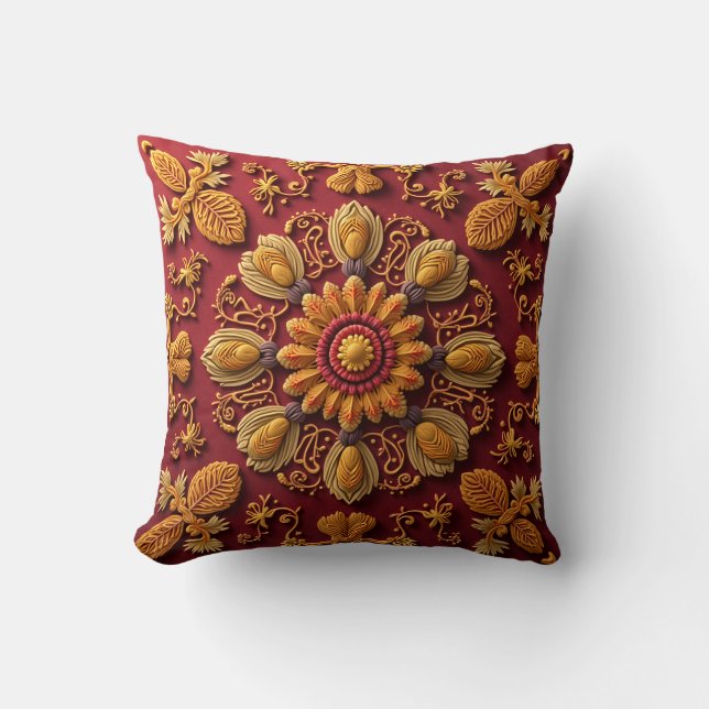 This is an embroidery style throw pillow. cushion (Front)