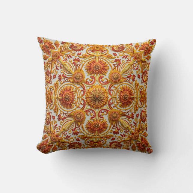 This is an embroidery style throw pillow. cushion (Front)