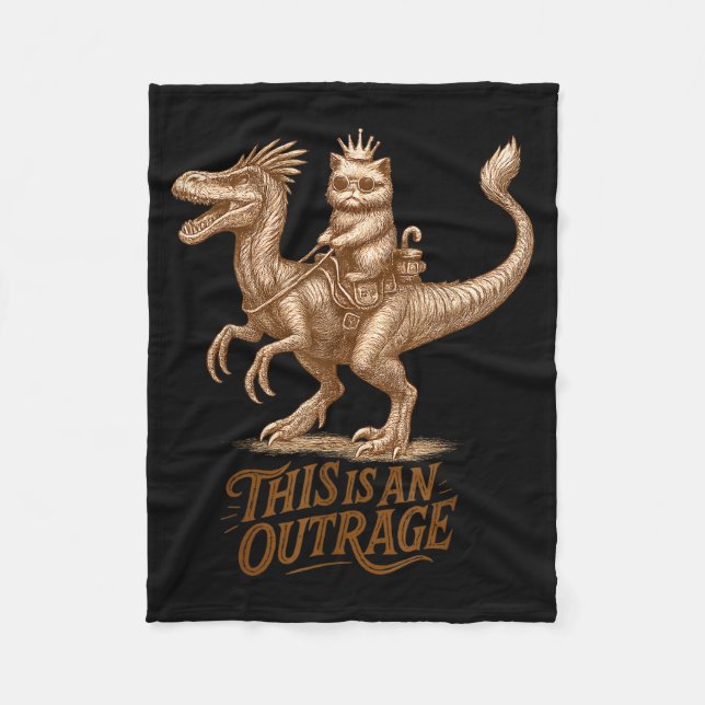 This Is An Outrage Funny Princess Cat Riding Dinos Fleece Blanket (Front)