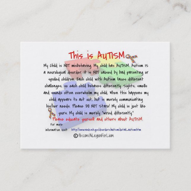 This is Autism Handout Cards (Front)