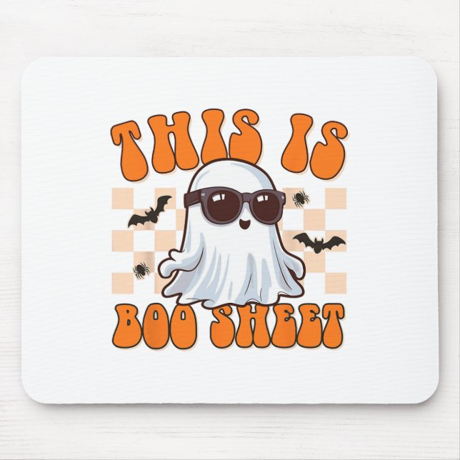 This Is Boo Sheet Ghost Groovy Halloween Costume M Mouse Mat (Front)
