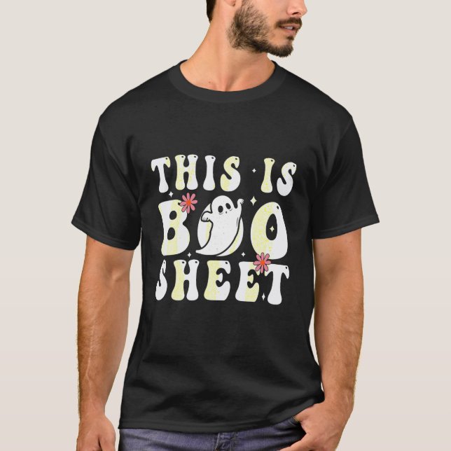 This Is Boo Sheet Ghost Groovy Halloween T-Shirt (Front)