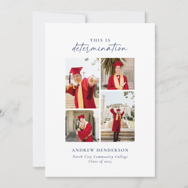 This is Determination Blue Photo Graduation  Announcement (Front)