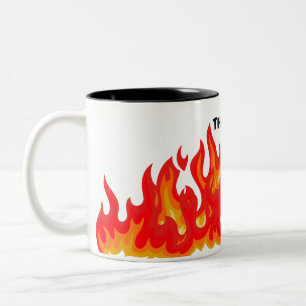 "This is fine" (black + fire and flames) Two-Tone Coffee Mug
