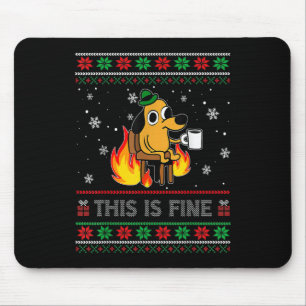 This Is Fine Dog Meme Funny Ugly Christmas Sweater Mouse Mat