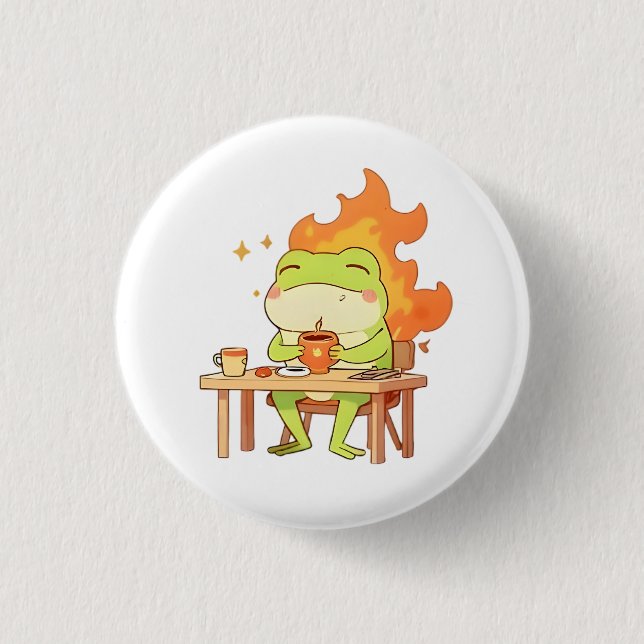 This Is Fine Frog Funny Kawaii Design 3 Cm Round Badge (Front)
