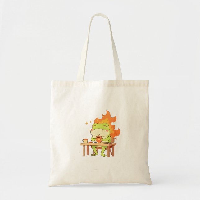 This Is Fine Frog Funny Kawaii Design Tote Bag (Front)