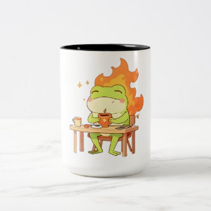 This Is Fine Frog Funny Kawaii Design Two-Tone Coffee Mug